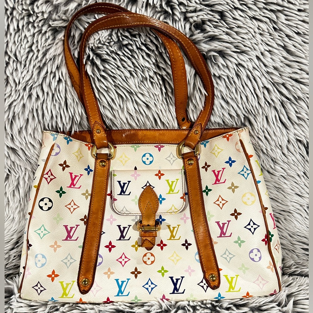 LOUIS VUITTON White Monogram Multicolore Aurelia MM Tote Bag